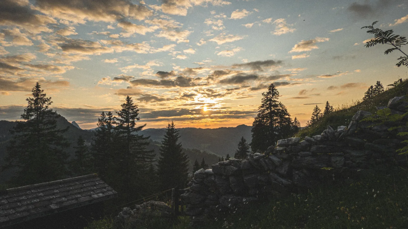 Sunset as seen from our Swiss cabin.